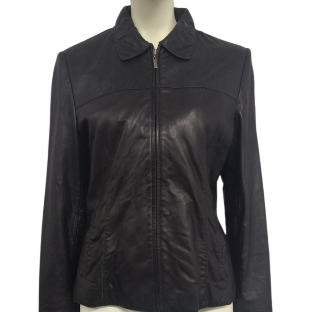 Vintage Y2K Wilsons Black Leather Fitted Jacket Classic Zip Women's